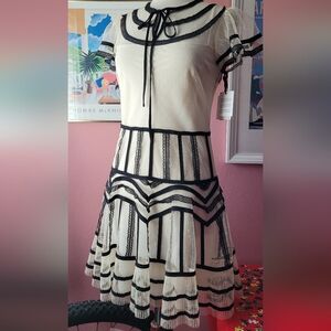 Valentino Red dress chear cream with black trim